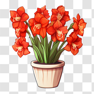 Amaryllis Flower - Potted Red Flowers Illustration Transparent PNG