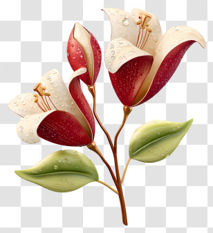 Flower With Dew Drops - Red And White Lily With Dew Transparent PNG
