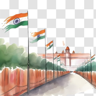 Tiranga Border - Indian Flags Near Historical Building Transparent PNG