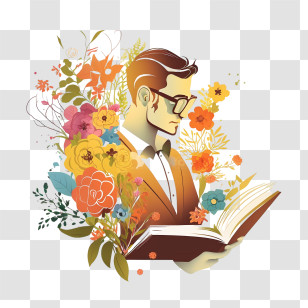 World Teachers Day
 - Man Reading A Book With Floral Background Transparent PNG