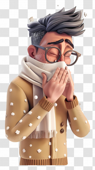 Sneezing Man - Person Sneezing In Cozy Winter Outfit Transparent PNG