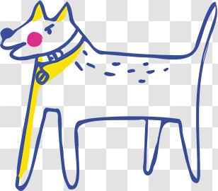 Cartoon Dog - Blue And Yellow Dog With Collar Transparent PNG