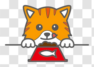 Cat - Cute Cat With Food Bowl Transparent PNG