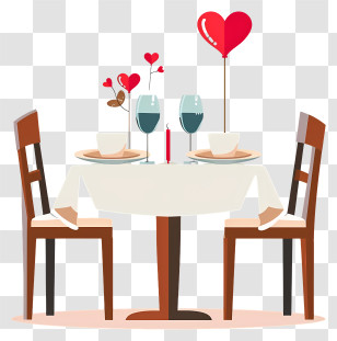 Minimalized Flat Vector Illustrate - Romantic Dinner Table Illustration With Love Decorations Transparent PNG