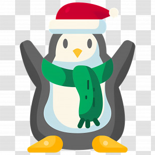 Christmas Penguin - Festive Penguin In Santa Hat And Green Scarf Transparent PNG
