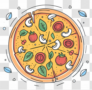 Doodle Pizza - Doodle Style Vegetable Pizza Illustration Transparent PNG