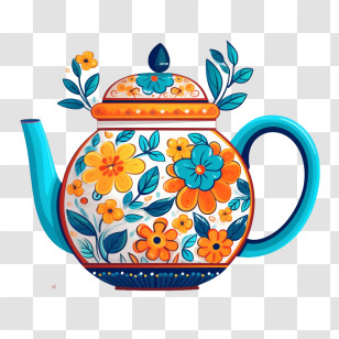 Teapot - Colorful Floral-Patterned Ceramic Teapot Transparent PNG