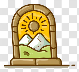 Stained Glass Window - Cartoon Window With Mountain And Sun View Transparent PNG