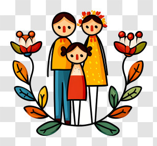 Family Logo - Colorful Family Illustration With Flowers Transparent PNG