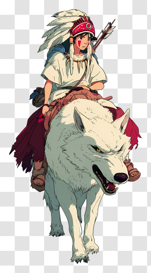 Princess Mononoke - Character Riding A Wolf Transparent PNG