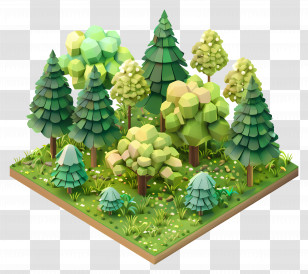 Isometric Forest - Low-Poly Forest Model Illustration Transparent PNG