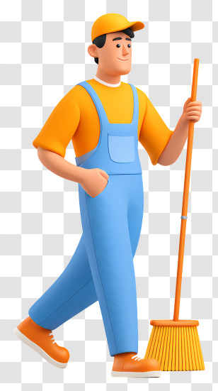 School Janitor Cleaning Floor - Cleaner With Broom And Bucket Transparent PNG