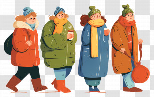 Cartoon People - Group Of People In Winter Clothing Transparent PNG