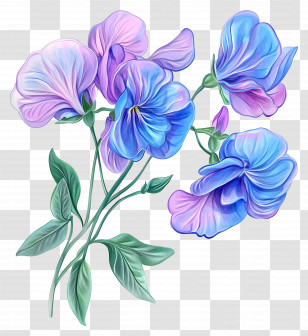 Sweet Pea Flowers - Blue And Purple Flowers Illustration Transparent PNG