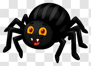 Halloween Cartoon Spider - Happy Black Cartoon Spider Transparent PNG