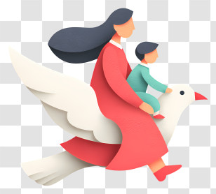 Mom And Daughter Flying On Dove - Flying Adventure On A Bird Transparent PNG