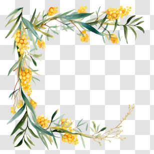 Golden Wattle - Yellow Floral Branch Border Transparent PNG