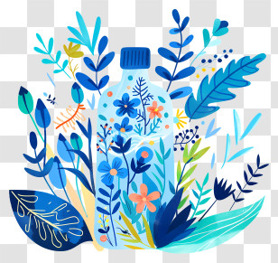 World Water Day - Water Bottle With Plants And Flowers Transparent PNG