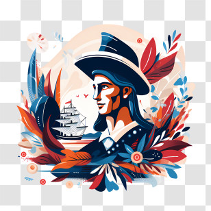 Columbus Day - Sailor With Ship In Background Transparent PNG