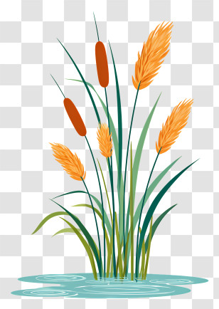 Tall Green Reeds - Pond Reeds With Cattails Transparent PNG
