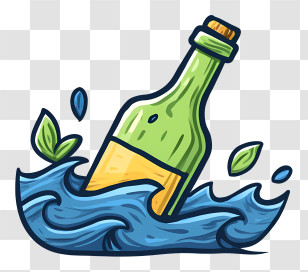 Ocean Pollution Logo - Bottle Floating In Water With Leaves Transparent PNG