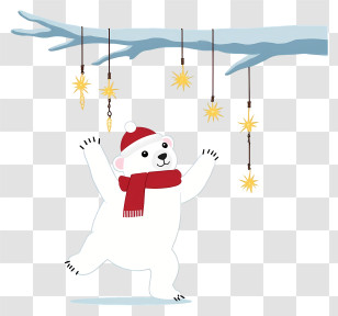 Polar Bear - White Bear With Scarf And Stars Transparent PNG