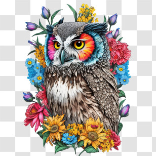 Pop Art Owl
 - Colorful Owl Illustration With Flowers Transparent PNG