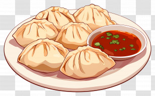 Momos - Plate Of Delicious Dumplings With Dip Transparent PNG