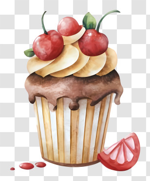 Cartoon - Cherry Topped Cupcake Transparent PNG