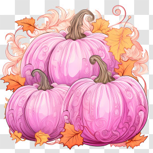 Pink Pumpkin - Pink Pumpkins With Fall Leaves For Autumn Transparent PNG