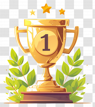 Golden Trophy - Gold Trophy With Leaf Decoration And Star Accents Transparent PNG