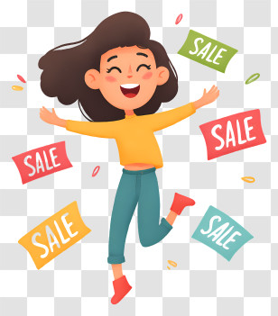 Cartoon Woman Jumping - Happy Shopper Celebrating Sale Transparent PNG