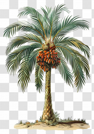 Palm Tree - Illustrated Date Palm Tree With Fruits Transparent PNG