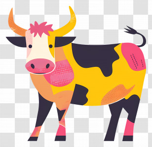 Cow - Illustration Of A Colorful Cow With Patch Patterns Transparent PNG