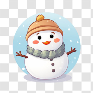 Snowman - Smiling Snowman With Hat And Scarf For Winter Holiday Transparent PNG
