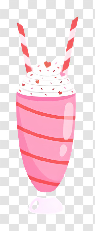 Pink Glass Bowl - Pink Milkshake With Hearts And Straws Transparent PNG
