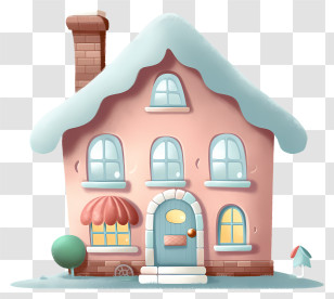 Pink House - Quaint Pink House With Snow-Covered Roof Transparent PNG