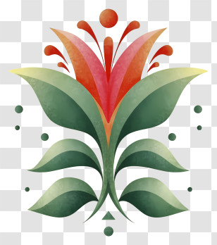 Red And Green Flower - Decorative Floral Art Illustration Transparent PNG