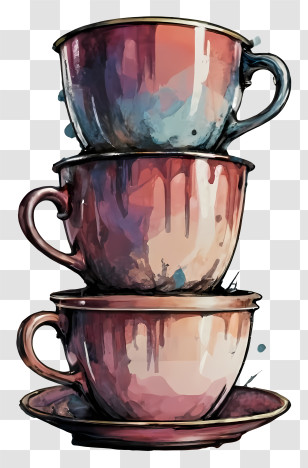 Porcelain Teacups - Artistic Stacked Ceramic Teacups Transparent PNG