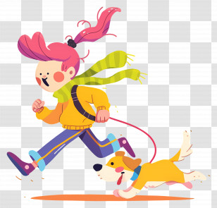 Little Girl Running Dog - Energetic Girl Running With Dog Transparent PNG