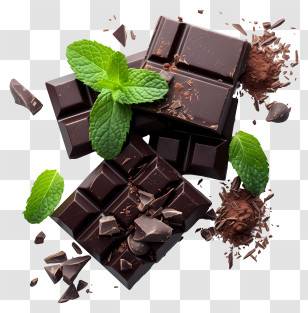 Chocolate Mint Day - Dark Chocolate Bars With Fresh Mint Leaves Transparent PNG