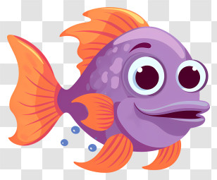 Cartoon Fish - Purple Cartoon Fish With Orange Fins Transparent PNG