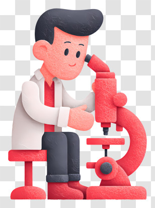 Student Doing Microscopic Research - Scientist With Microscope In Cartoon Style Transparent PNG