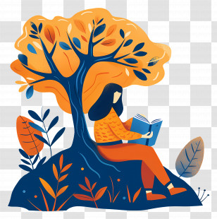 Girl Reading Book - Person Reading Under Tree In Autumn Illustration Transparent PNG