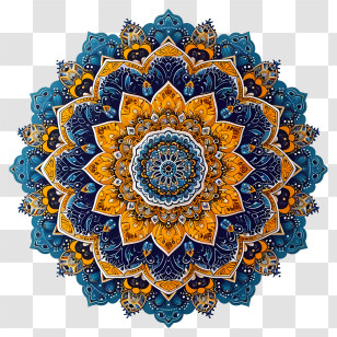 Mandala - Intricate Blue And Yellow Mandala Pattern Transparent PNG