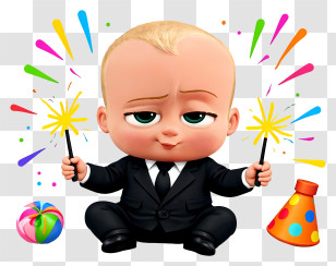 Boss Baby Celebrating New Year - Party Baby Boss With Sparklers Transparent PNG