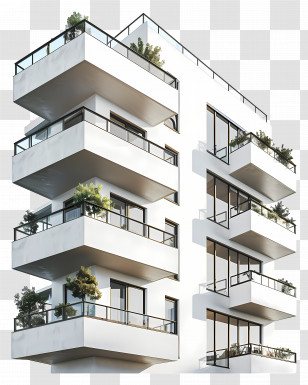 Building - Modern Apartment Building With Green Balconies Transparent PNG