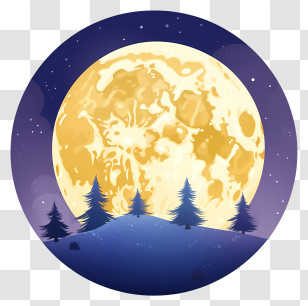 Watercolor Full Moon - Full Moon Night With Forest Silhouettes Transparent PNG