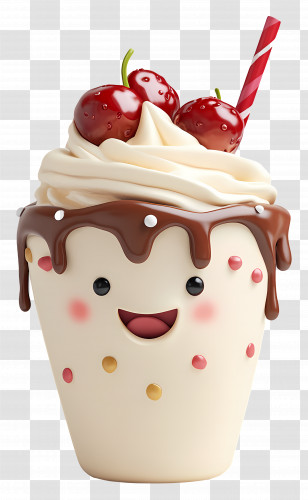 Frappe - Cute Milkshake With Cherries Transparent PNG