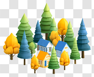 County Forest - Colorful Trees And Houses Transparent PNG